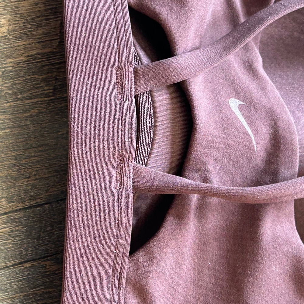 Nike Indy Light Support Sports Bra Dark Brown Double Strap Racerback Medium Yoga - Picture 4 of 7